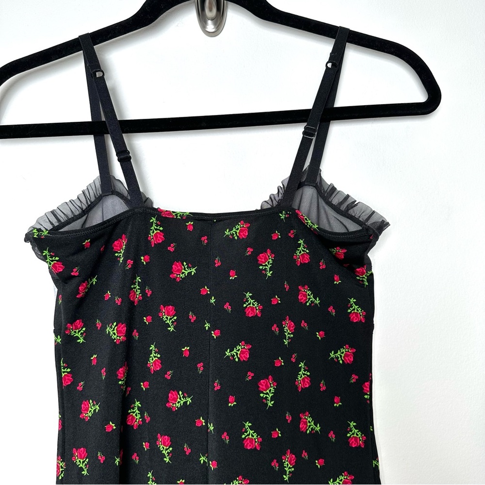 Victoria’s Secret Rose Print Slip Dress Sheer Mesh Ruffle Whimsigoth Y2K Witchy - Picture 10 of 12